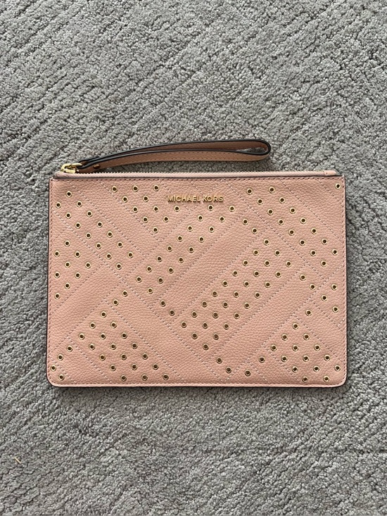Michael Kors Blush Pink Leather Wristlet Clutch with Gold Eyelets